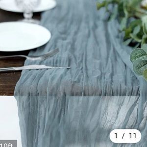 Table runners (20) in Dusty blue crinkle gauze for wedding or other occasion.